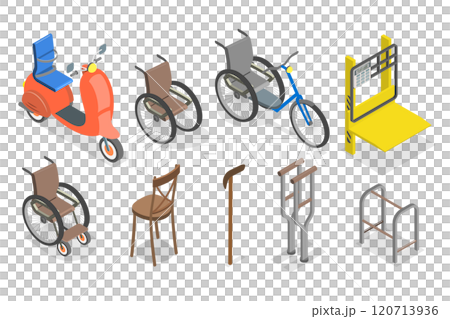 3D Isometric Flat  Set of Orthopedic Accessories, Medical Support Equipment 3D Isometric Flat  Set of Orthopedic Accessories, Medical Support Equipment 120713936