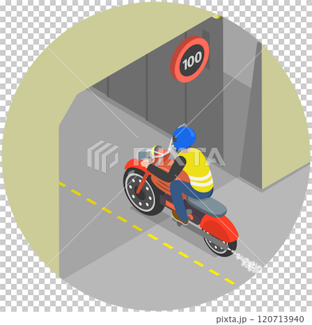 3D Isometric Flat  Illustration of Driving Motorcycle, Safe Motobike Riding 120713940