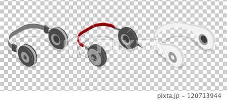3D Isometric Flat  Set of Headphones, Multimedia Devices 120713944