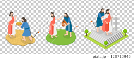 3D Isometric Flat  Illustration of Christ Tempted by Devil, Biblical Scenes 120713946