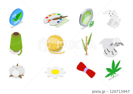 3D Isometric Flat  Set of Eco Fabric Material, Different Types or Product 120713947