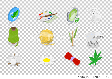 3D Isometric Flat  Set of Eco Fabric Material, Different Types or Product 120713947