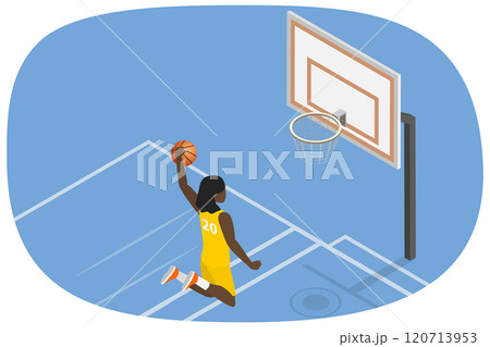 3D Isometric Flat  Illustration of Basketball Player, Slam Dunk 120713953