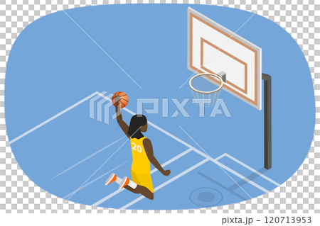 3D Isometric Flat  Illustration of Basketball Player, Slam Dunk 120713953