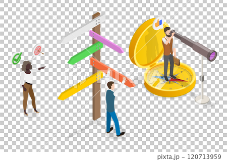 3D Isometric Flat  Illustration of Business Decision, Successful Guidance 120713959