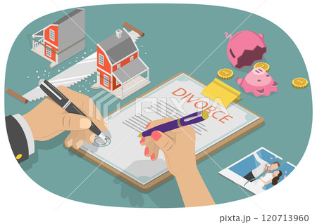 3D Isometric Flat Illustration of Divorce and Property Division, Break of Relationships 3D Isometric Flat Illustration of Divorce and Property Division, Break of Relationships 120713960