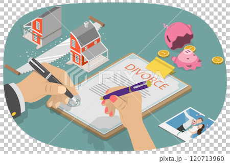 3D Isometric Flat Illustration of Divorce and Property Division, Break of Relationships 3D Isometric Flat Illustration of Divorce and Property Division, Break of Relationships 120713960