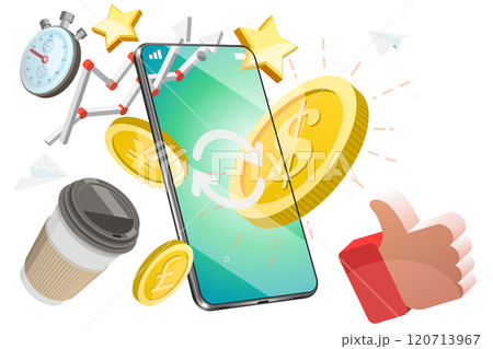 3D Illustration of Currenccy Exchange App, Money Conversion 3D Illustration of Currenccy Exchange App, Money Conversion 120713967