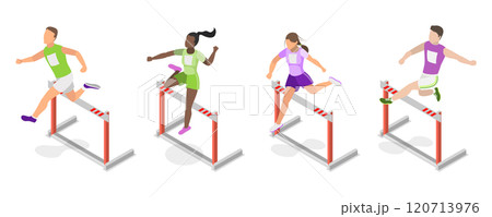 3D Isometric Flat  Illustration of Running With Barrier , An Intense Workout Challenge 120713976