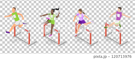 3D Isometric Flat  Illustration of Running With Barrier , An Intense Workout Challenge 120713976