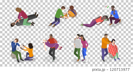3D Isometric Flat  Illustration of Medical First Aid, Emergency procedures, and rescue scenarios 120713977