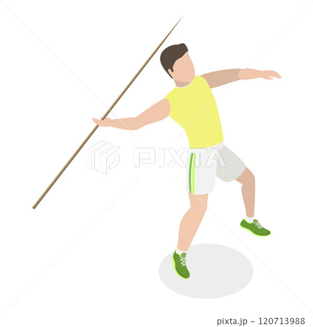 3D Isometric Flat Set of a Character Javeling Throwing. Item 4 3D Isometric Flat Set of a Character Javeling Throwing. Item 4 120713988