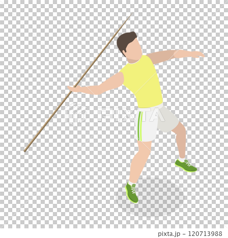 3D Isometric Flat Set of a Character Javeling Throwing. Item 4 3D Isometric Flat Set of a Character Javeling Throwing. Item 4 120713988