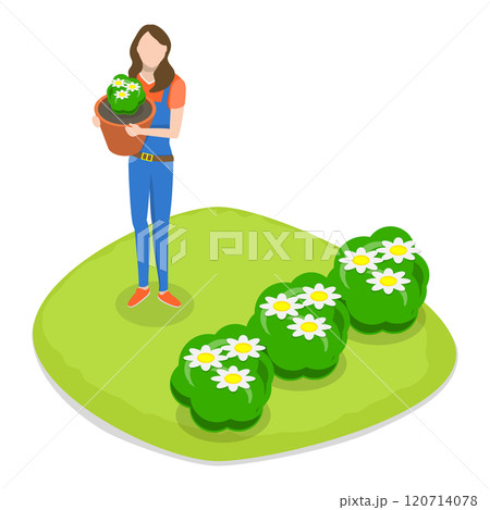 3D Isometric Flat  Set of Garden Tools And People. Item 8 120714078