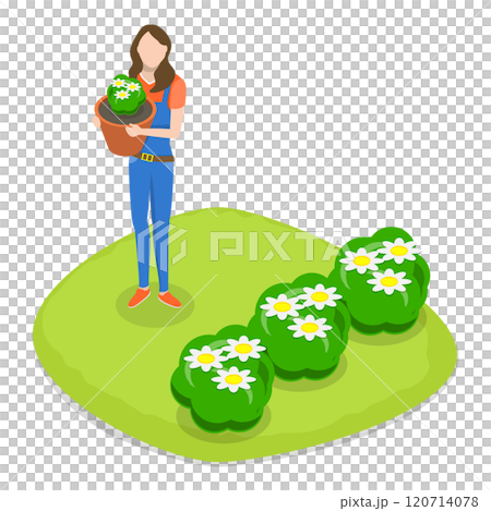 3D Isometric Flat  Set of Garden Tools And People. Item 8 120714078
