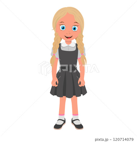 Flat Illustration of Smiling Schoolgirl Wearing School Uniform and with Stack of Books. Item 5 Flat Illustration of Smiling Schoolgirl Wearing School Uniform and with Stack of Books. Item 5 120714079