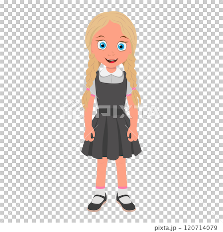 Flat Illustration of Smiling Schoolgirl Wearing School Uniform and with Stack of Books. Item 5 Flat Illustration of Smiling Schoolgirl Wearing School Uniform and with Stack of Books. Item 5 120714079