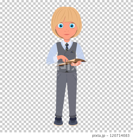 Flat  Illustration of Schoolboy Wearing School Uniform and Holding a Book. Item 5 120714083