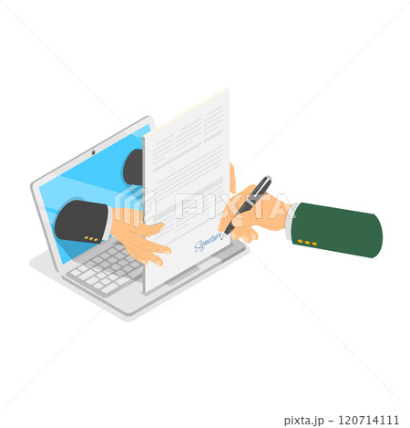 3D Isometric Flat  Illustration of Digital Contract Set. Item 2 120714111