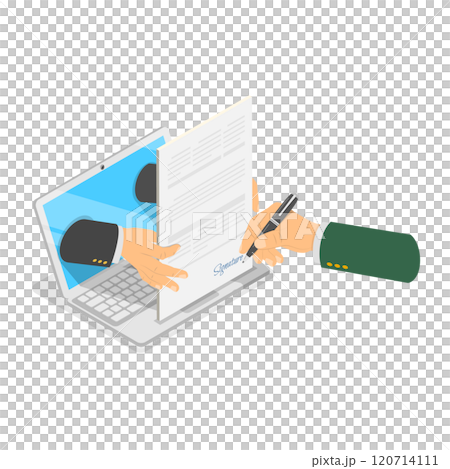3D Isometric Flat  Illustration of Digital Contract Set. Item 2 120714111