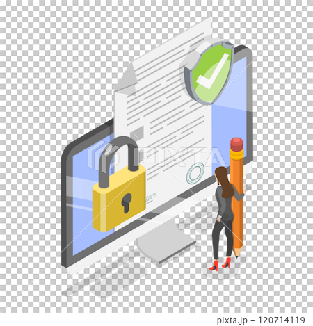 3D Isometric Flat Illustration of Signing Legal Contract. Item 2 3D Isometric Flat Illustration of Signing Legal Contract. Item 2 120714119