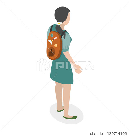 3D Isometric Flat  Illustration of People With Backpacks. Item 2 120714196