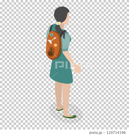 3D Isometric Flat  Illustration of People With Backpacks. Item 2 120714196