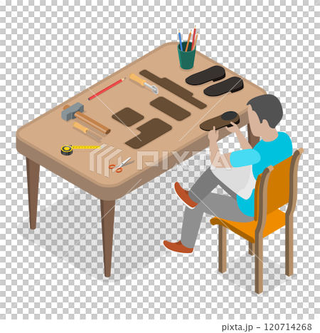 3D Isometric Flat Illustration of Leather Shoes Production. Item 2 3D Isometric Flat Illustration of Leather Shoes Production. Item 2 120714268