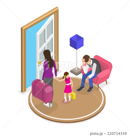 3D Isometric Flat  Illustration of Set Of People Leaving Home. Item 4 120714339