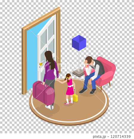 3D Isometric Flat  Illustration of Set Of People Leaving Home. Item 4 120714339