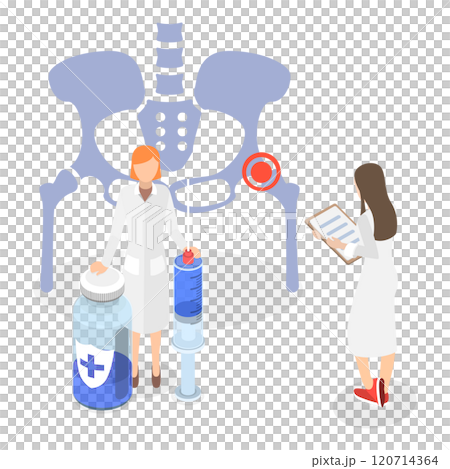 3D Isometric Flat Illustration of Hip Joint Cortisone Injection. Item 2 3D Isometric Flat Illustration of Hip Joint Cortisone Injection. Item 2 120714364
