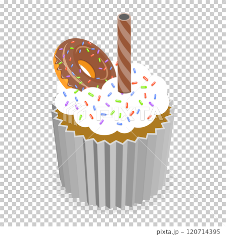 3D Isometric Flat Set of Sweet Cupcakes. Item 5 3D Isometric Flat Set of Sweet Cupcakes. Item 5 120714395