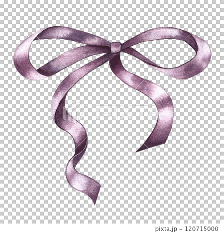 A ribbon bow. A hand-drawn watercolor illustration. Highlight it. A simple pink bow. An element for the design of greeting and invitation cards. For decoration and textiles, flyers, posters, packages. 120715000