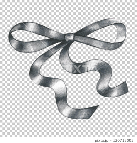 A ribbon bow. A hand-drawn watercolor illustration. Highlight it. A simple grey bow. An element for the design of greeting and invitation cards. For decor and textiles, flyers and posters and packages A ribbon bow. A hand-drawn watercolor illustration. Highlight it. A simple grey bow. An element for the design of greeting and invitation cards. For decor and textiles, flyers and posters and packages 120715003