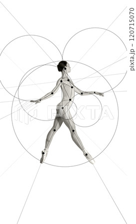 Cotemporary art collage. Poised ballerina framed by intricate geometric patterns, combining the beauty of dance with the structure of design. 120715070