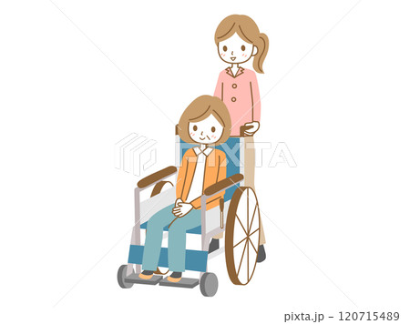 車いすに乗っている女性と介助する女性のイラスト 120715489