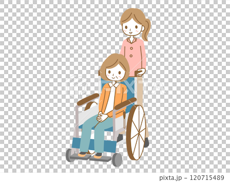 車いすに乗っている女性と介助する女性のイラスト 120715489
