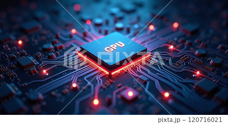 High-performance gpu processor mounted on advanced technological motherboard circuitry 120716021