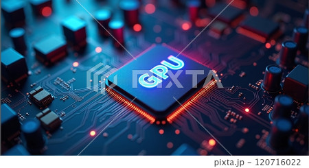 High-performance gpu processor mounted on advanced technological motherboard circuitry 120716022