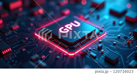 High-performance gpu processor mounted on advanced technological motherboard circuitry 120716023