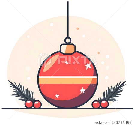 Festive Red Christmas Ornament with Stars and Pine Accents_Transparent Festive Red Christmas Ornament with Stars and Pine Accents_Transparent 120716393