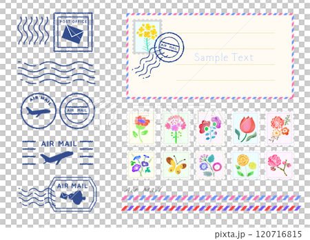 Floral stamps and postmarks vector illustration set 120716815