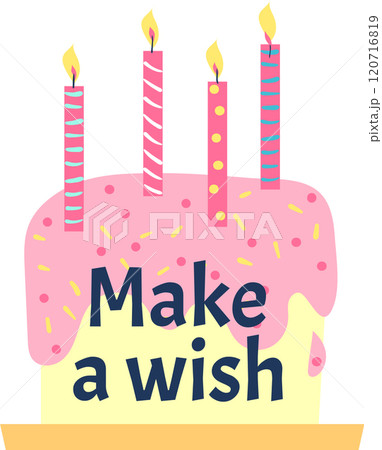 Colorful lit candles on a pink birthday cake with sprinkles, perfect for celebrations and joy. Ideal for invitations, cards, or any design needing whimsical charm Colorful lit candles on a pink birthday cake with sprinkles, perfect for celebrations and joy. Ideal for invitations, cards, or any design needing whimsical charm 120716819