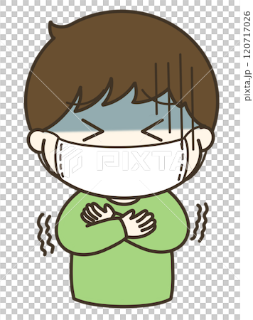 一個戴著口罩感到寒冷的男孩的可愛插圖 120717026