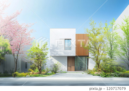 住宅イメージ　郊外の一戸建てのイラスト 120717079