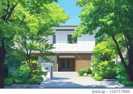 住宅イメージ　郊外の一戸建てのイラスト 120717080