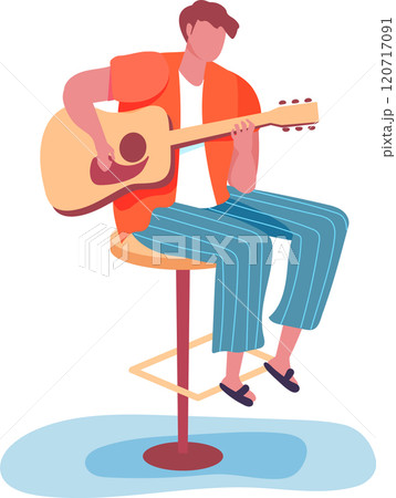 Young musician playing an acoustic guitar with intense focus, showcasing his talent and passion for music 120717091