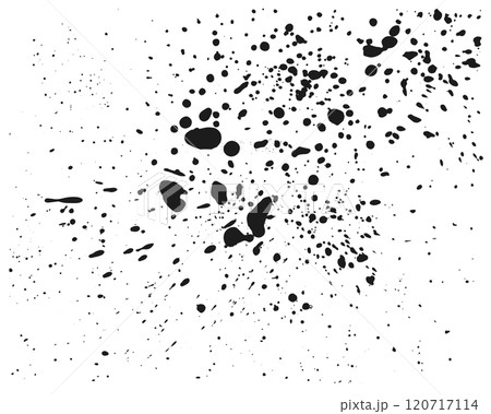 Black ink splattering on white background creates striking abstract design, perfect for creative projects. Ink adds unique texture and grunge effect, modern and eye catching 120717114