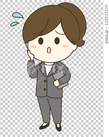 A cute and relaxed illustration of a woman in a pantsuit having trouble A cute and relaxed illustration of a woman in a pantsuit having trouble 120717215