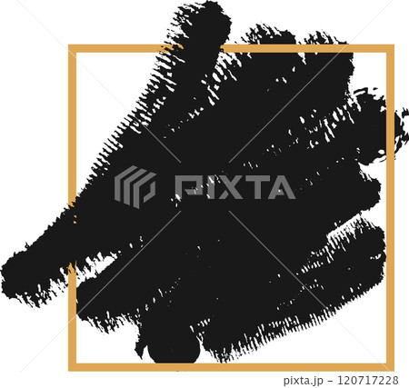 Large textured black brush stroke painting filling the frame with a gold border, creating an abstract and artistic design element Large textured black brush stroke painting filling the frame with a gold border, creating an abstract and artistic design element 120717228
